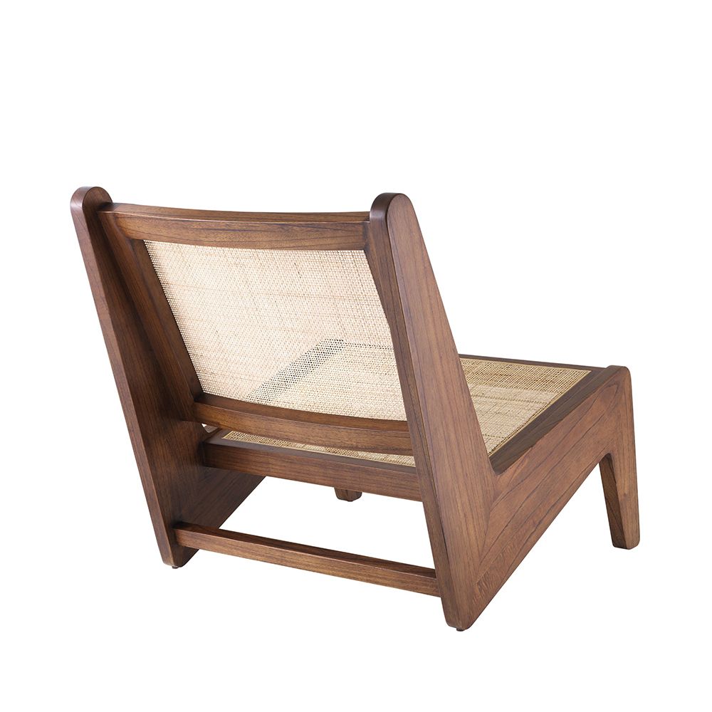 Brown wooden seat with rattan webbed seat base