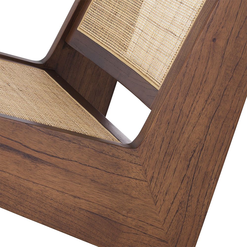 Brown wooden seat with rattan webbed seat base