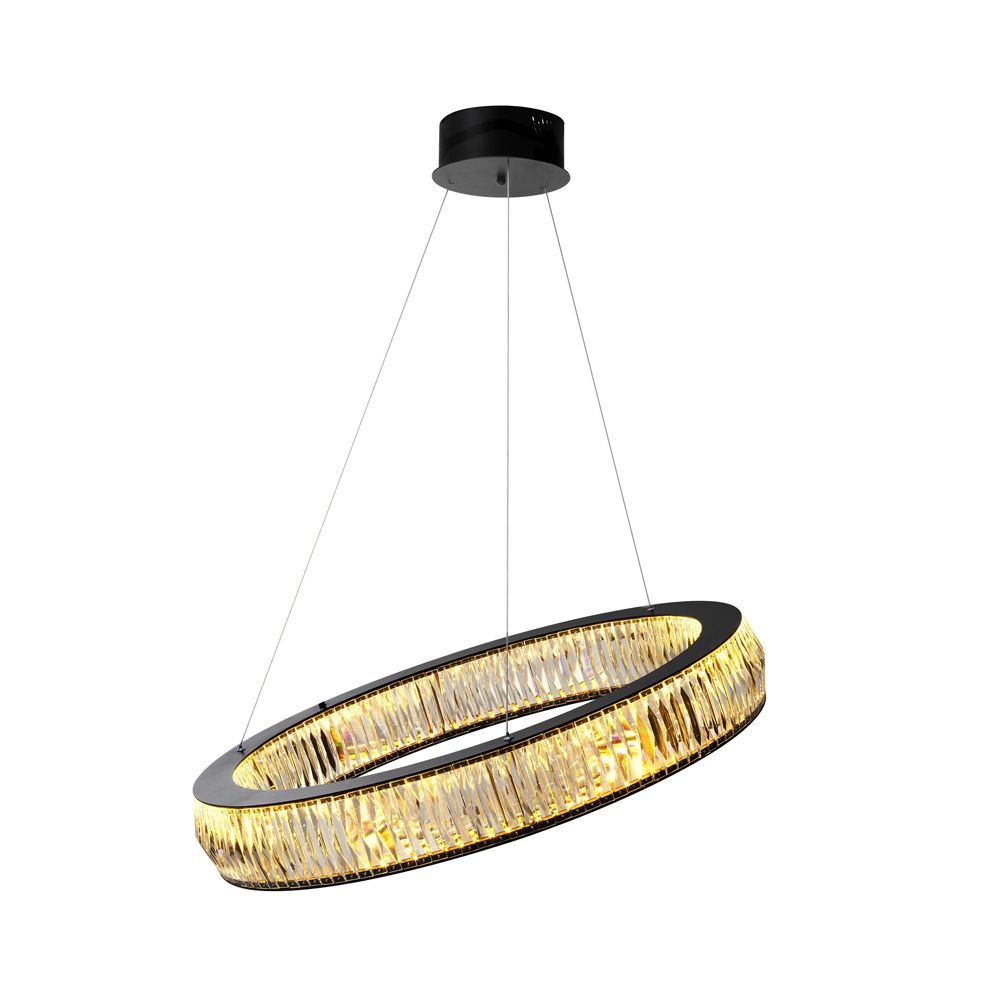 modern luxe chandelier with crystal glass and a matte, black finish