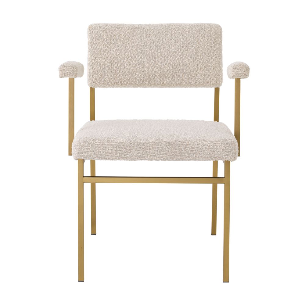 Modern cream boucle upholstered chair with brushed brass finish by Eichholtz