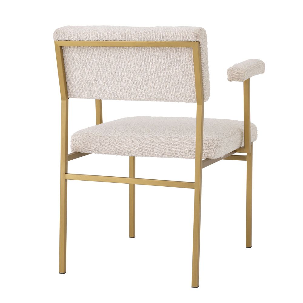 Modern cream boucle upholstered chair with brushed brass finish by Eichholtz