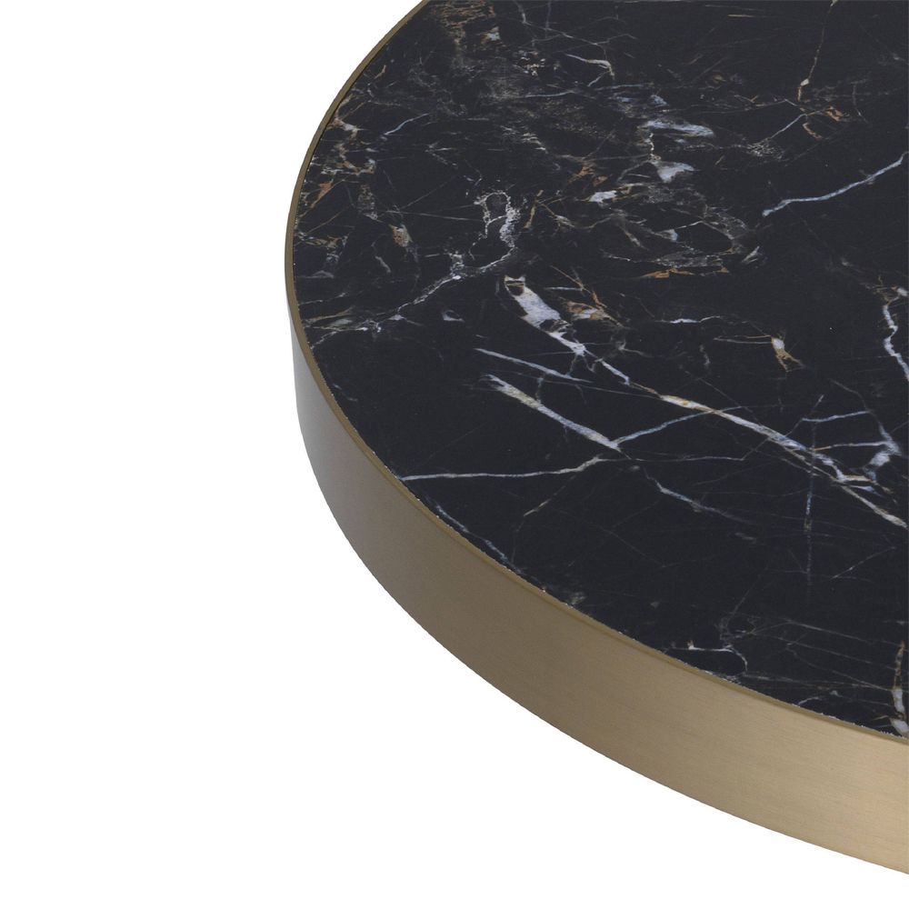 Eichholtz brushed brass coffee table with circular ceramic tabletop