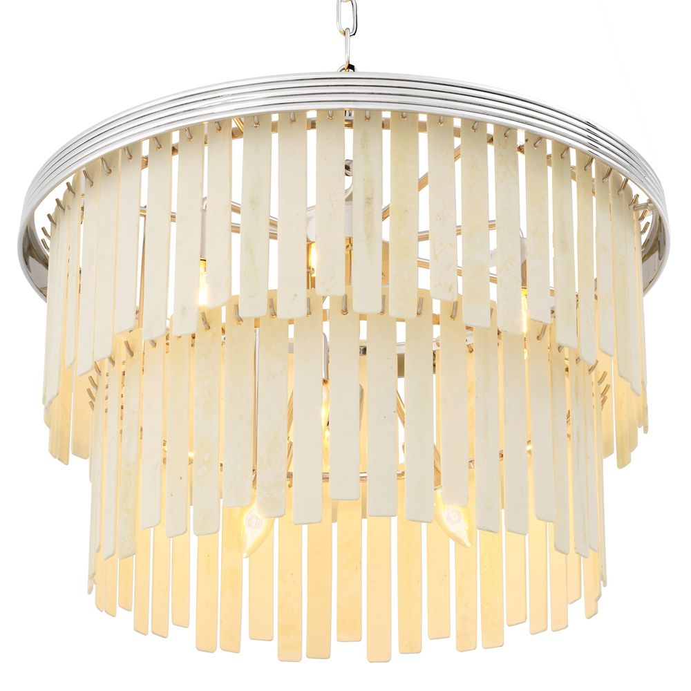 Glamorous faux bone 3 tier chandelier with nickel accents 