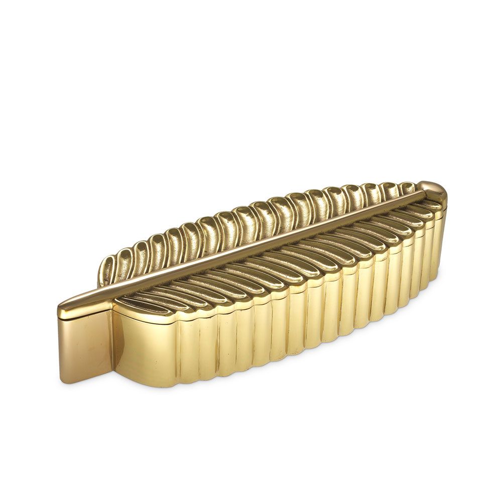 A luxurious polished brass leaf-shaped decorative box
