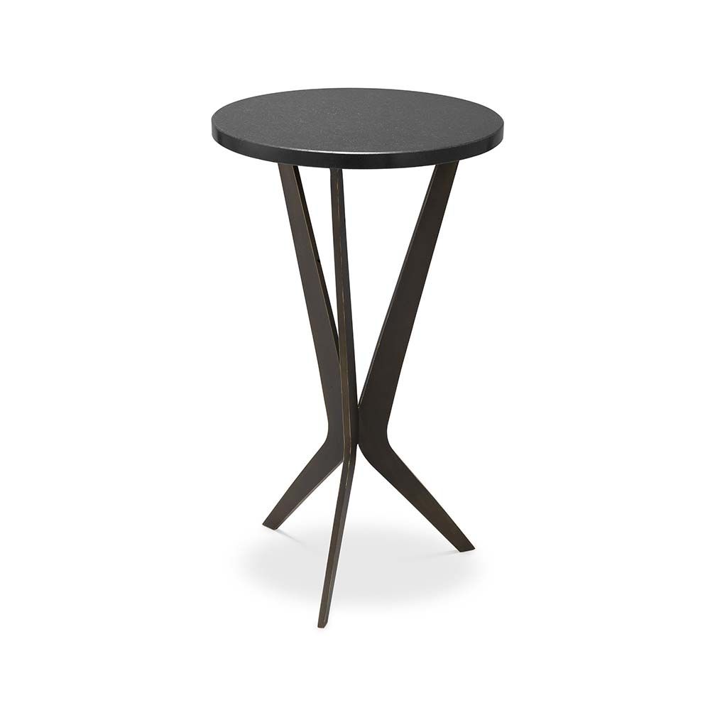 A dark-featured, granite and bronze side table