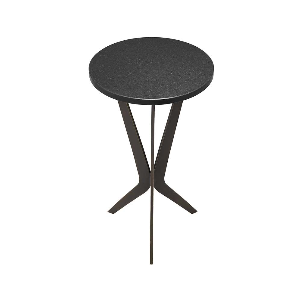 A dark-featured, granite and bronze side table