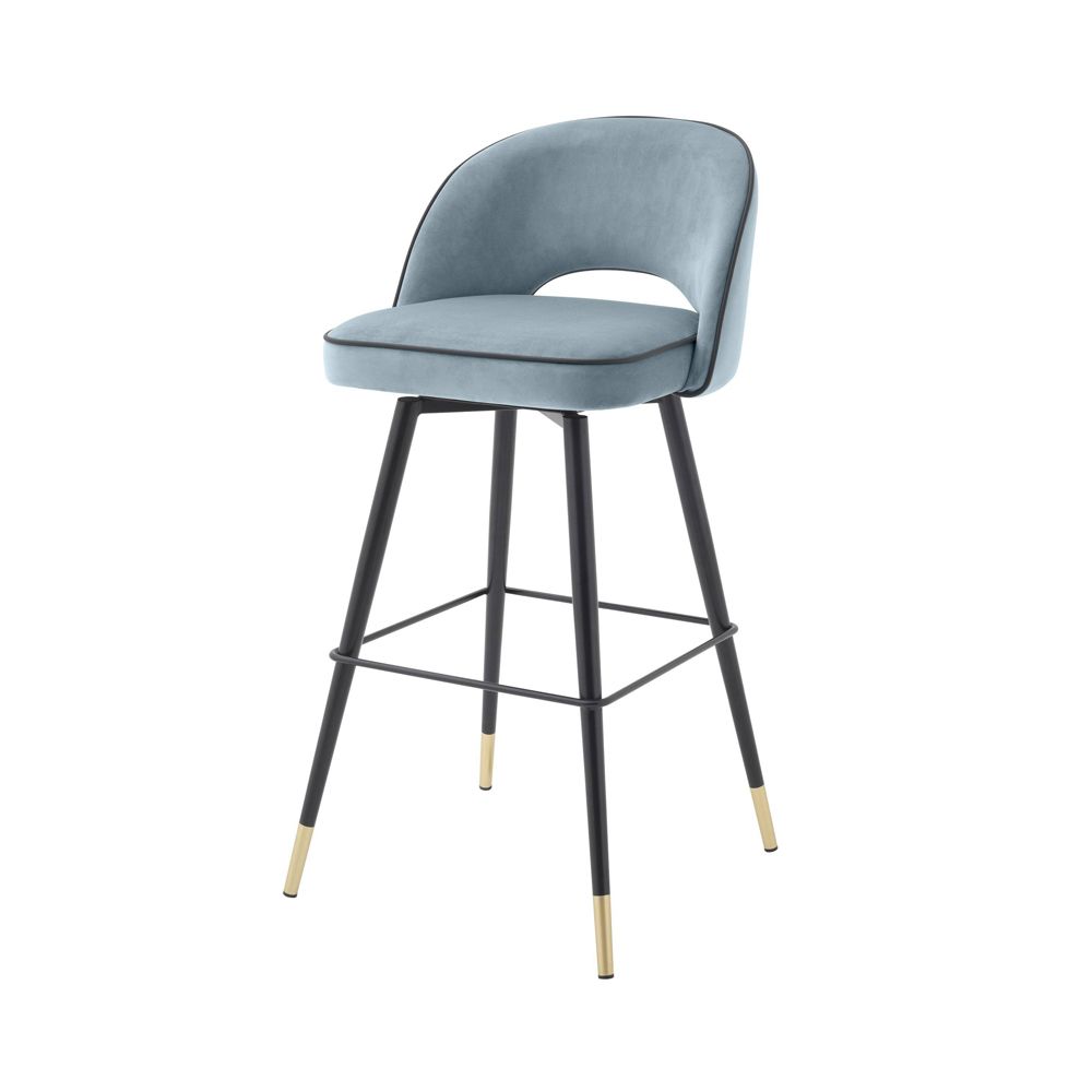 Luxurious Eichholtz blue velvet bar stools