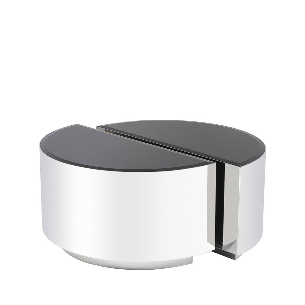 Eichholtz polished stainless steel circular side table set of 2 with black glass tabletop