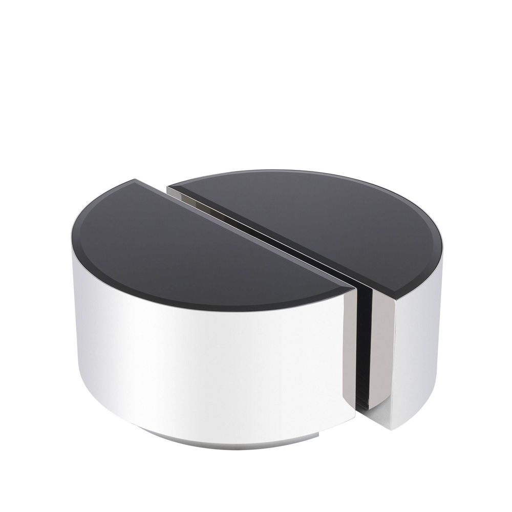 Eichholtz polished stainless steel circular side table set of 2 with black glass tabletop