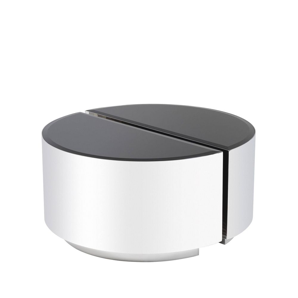 Eichholtz polished stainless steel circular side table set of 2 with black glass tabletop