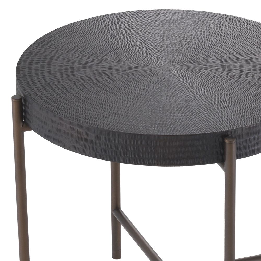 Minimal dark grey side table with bronze finished frame by Eichholtz