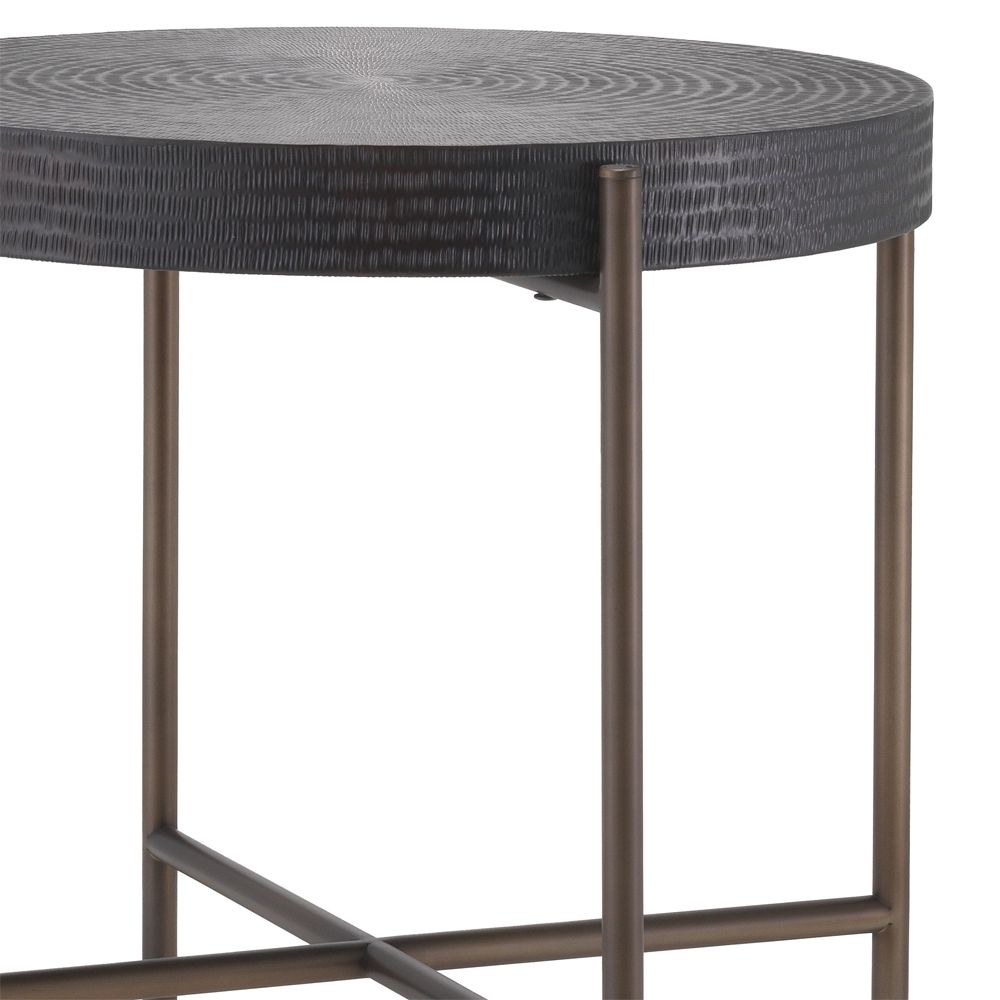 Minimal dark grey side table with bronze finished frame by Eichholtz