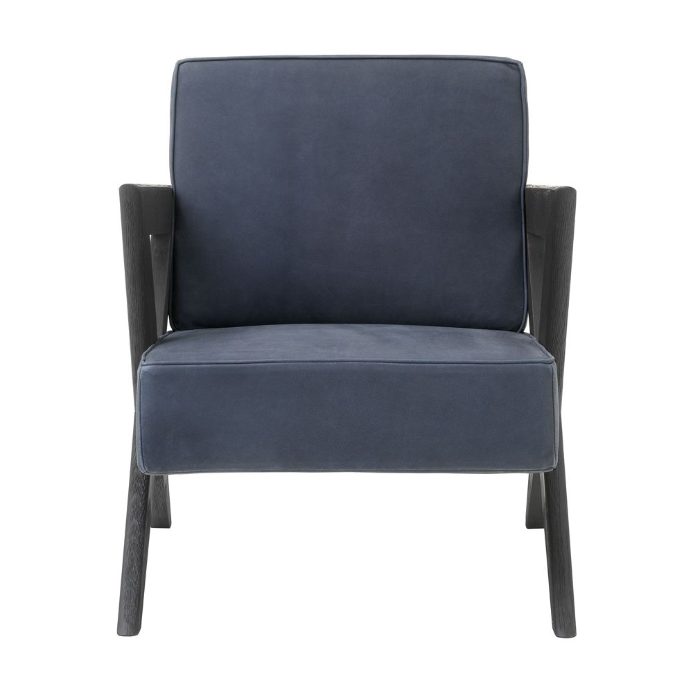 Eichholtz vintage blue velvet armchair with black x-shaped legs