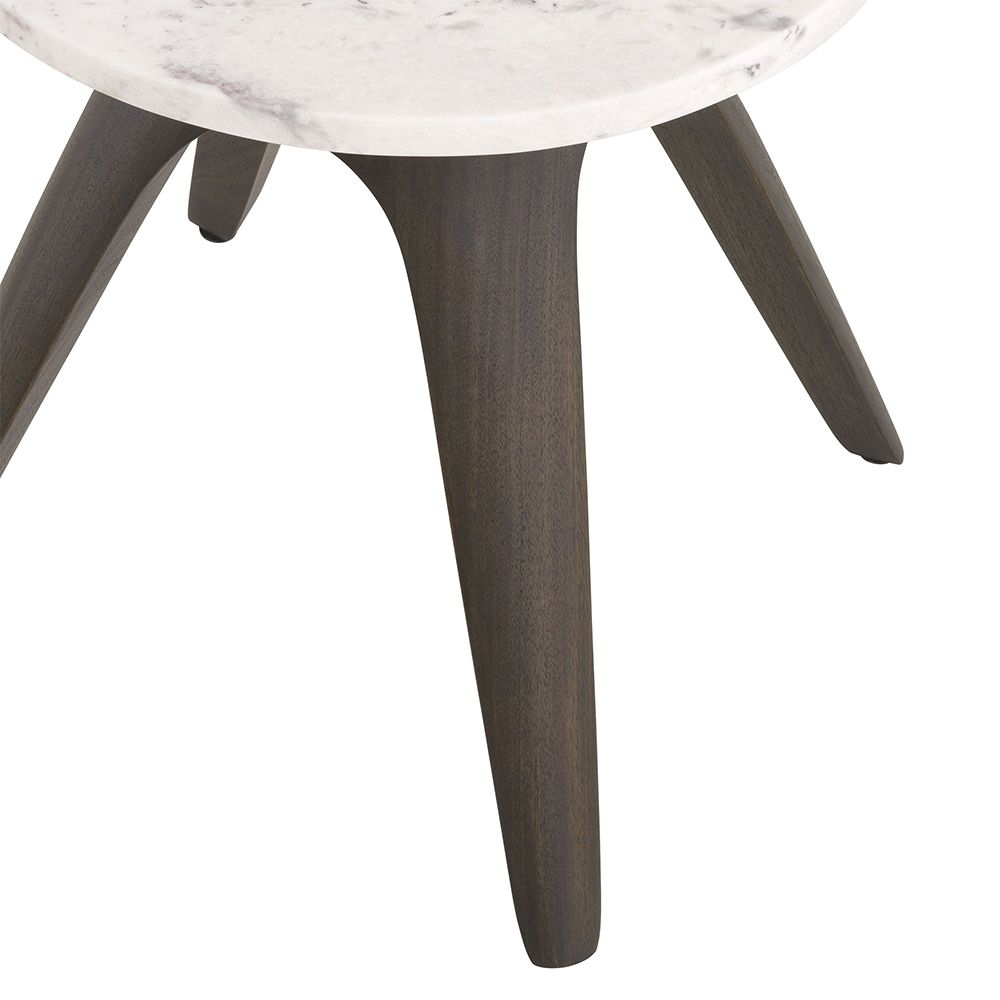 A stylish side table by Eichholtz with an Italian white marble table top and a mocha finish with tapered legs