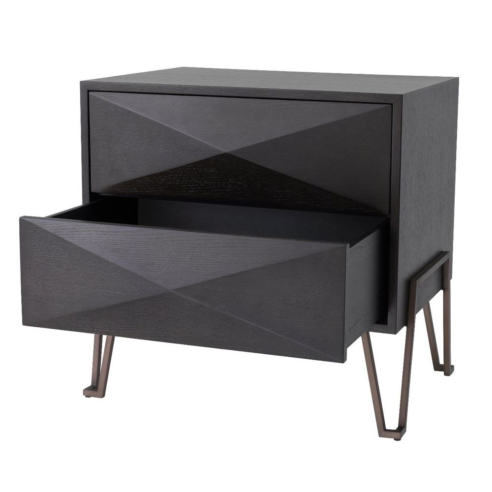 Eichholtz contemporary charcoal brown oak veneer bedside table