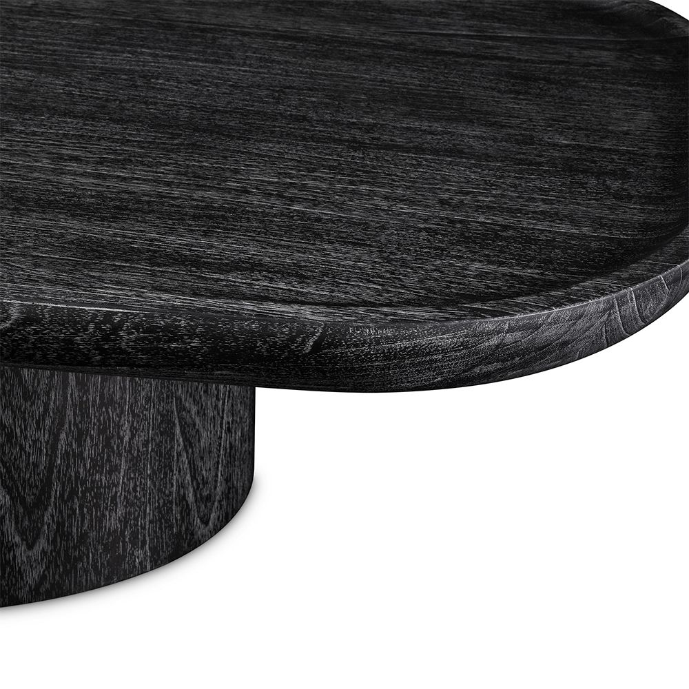 Rich, black wood coffee table with stylish rounded edges
