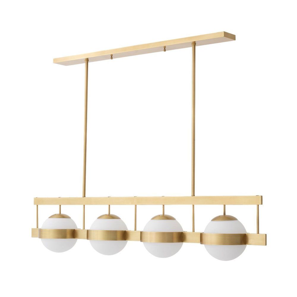 A luxurious brass and white glass chandelier