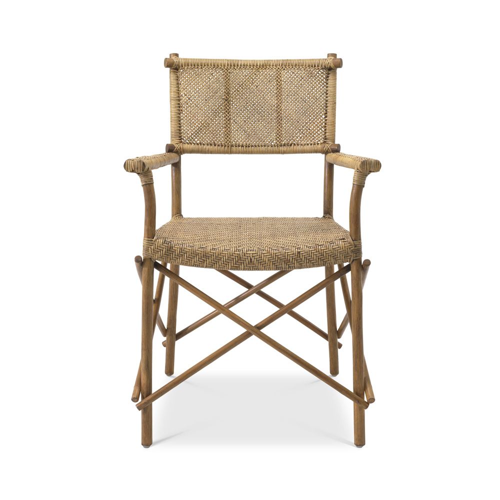 A stylish handwoven natural rattan armchair