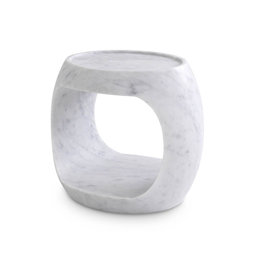 Mid-century modern style side table crafted from solid white marble