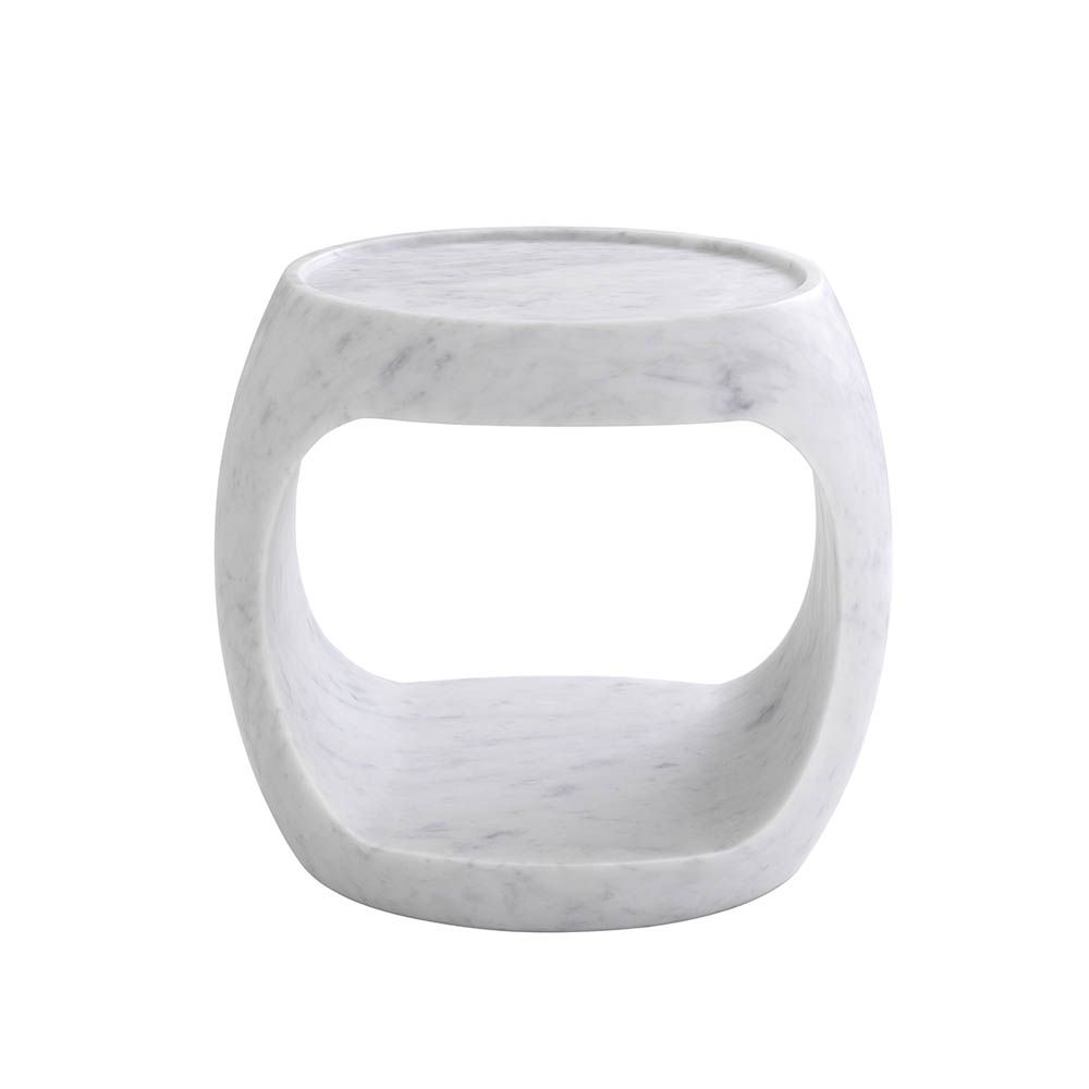 Mid-century modern style side table crafted from solid white marble