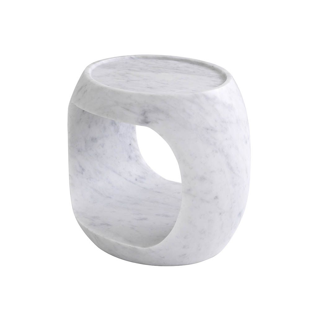 Mid-century modern style side table crafted from solid white marble