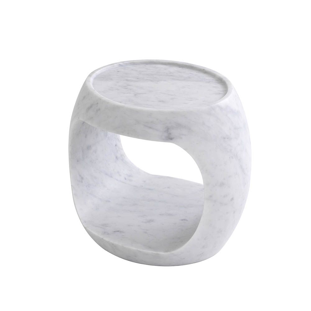Mid-century modern style side table crafted from solid white marble