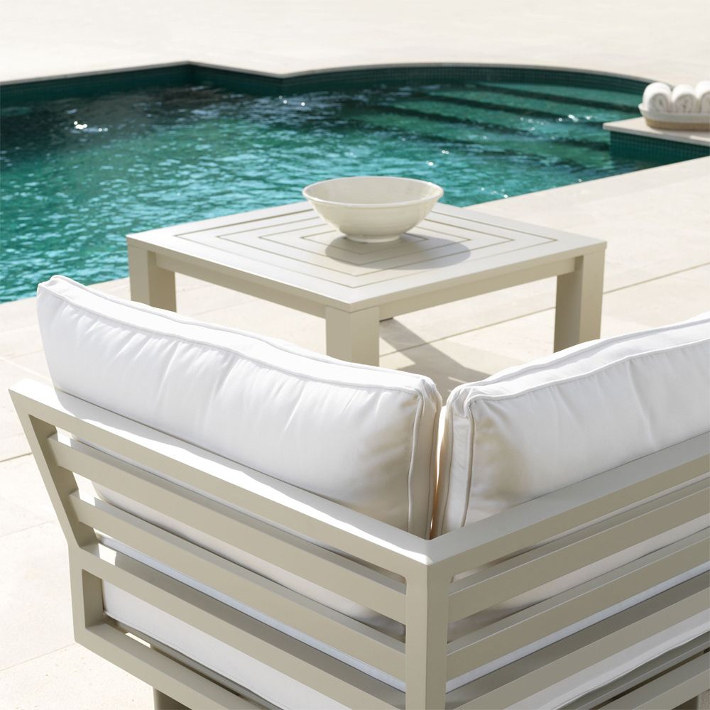 A fashionable and functional sand-coloured coffee table
