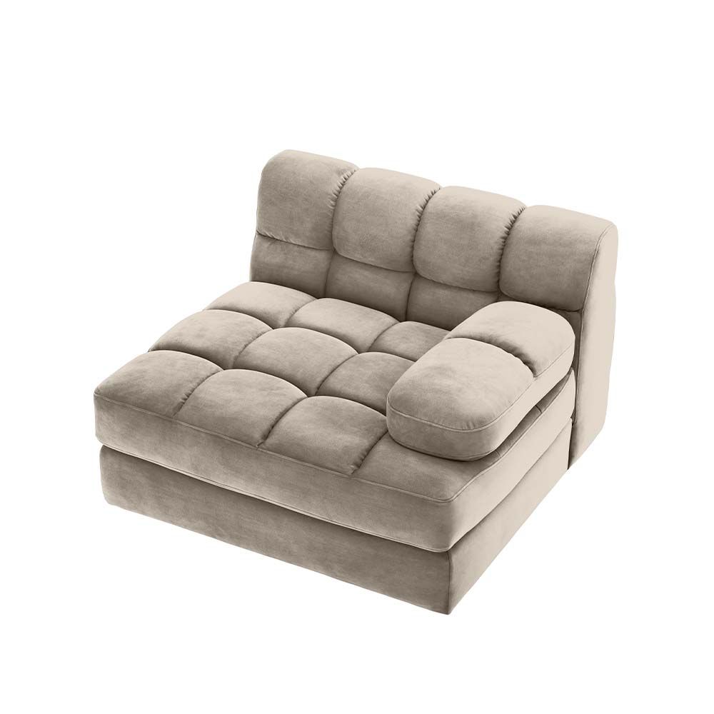 Right facing sofa in a greige velvet with a black base.