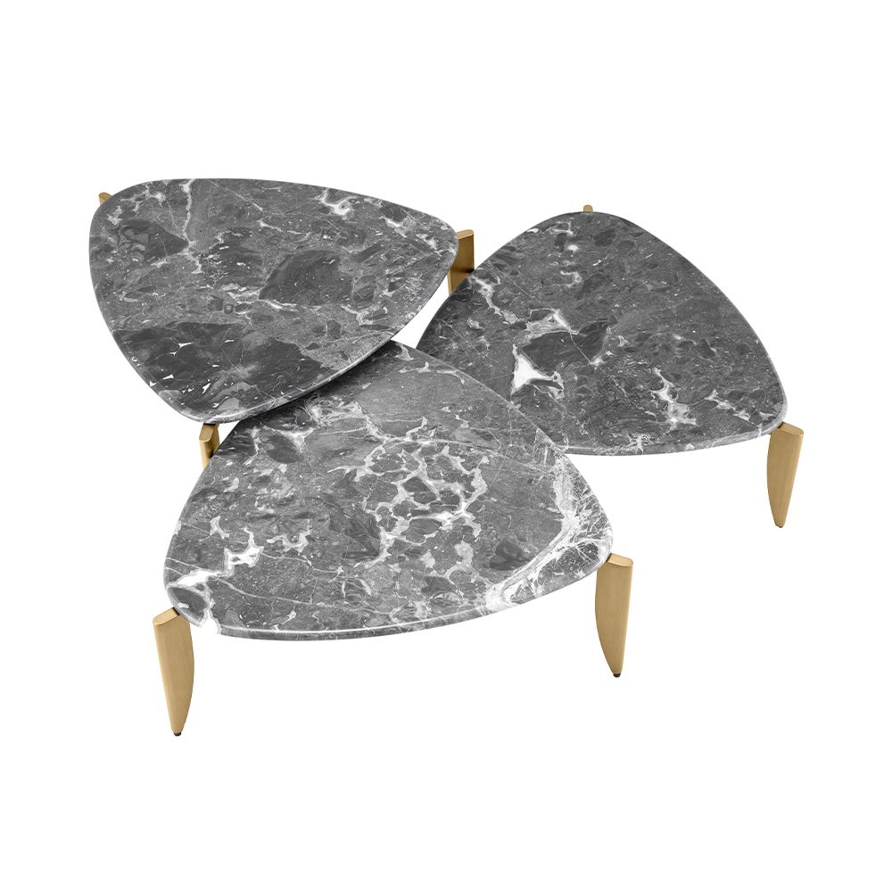 Striking set of 3 grey marble coffee tables 