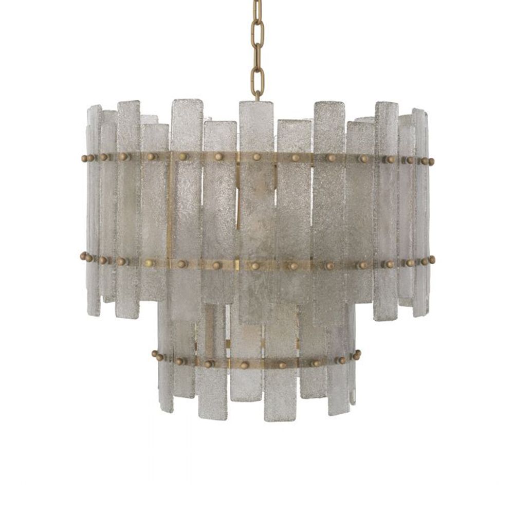 A contemporary, rustic antique brass chandelier by Eichholtz 