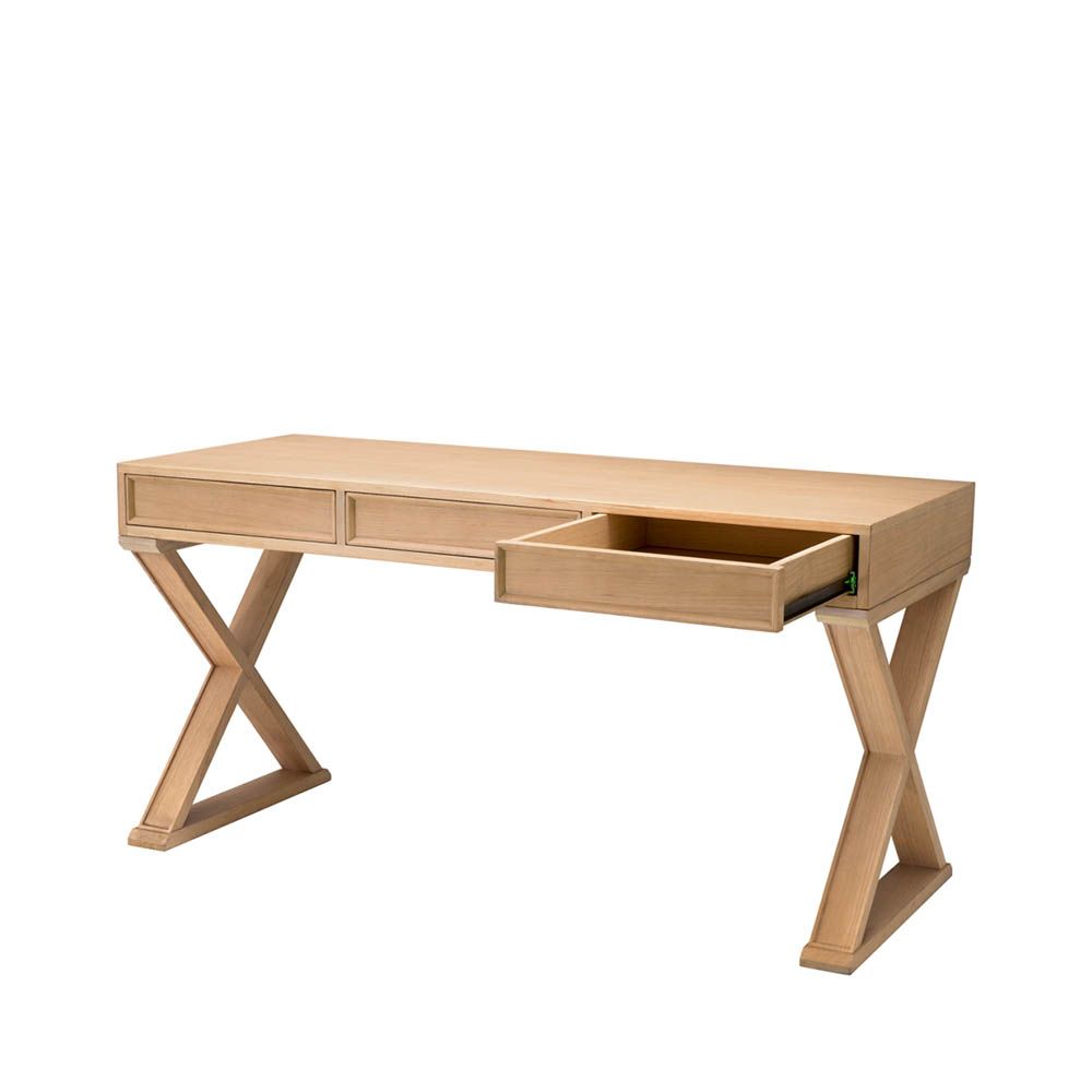 Natural oak veneer desk with three drawers