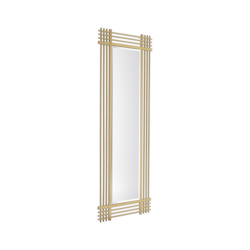 A luxury wall mirror by Eichholtz with a bevelled design and brushed brass finish 