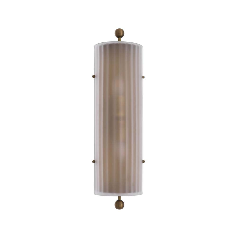 A delicate frosted glass wall lamp with antique brass details
