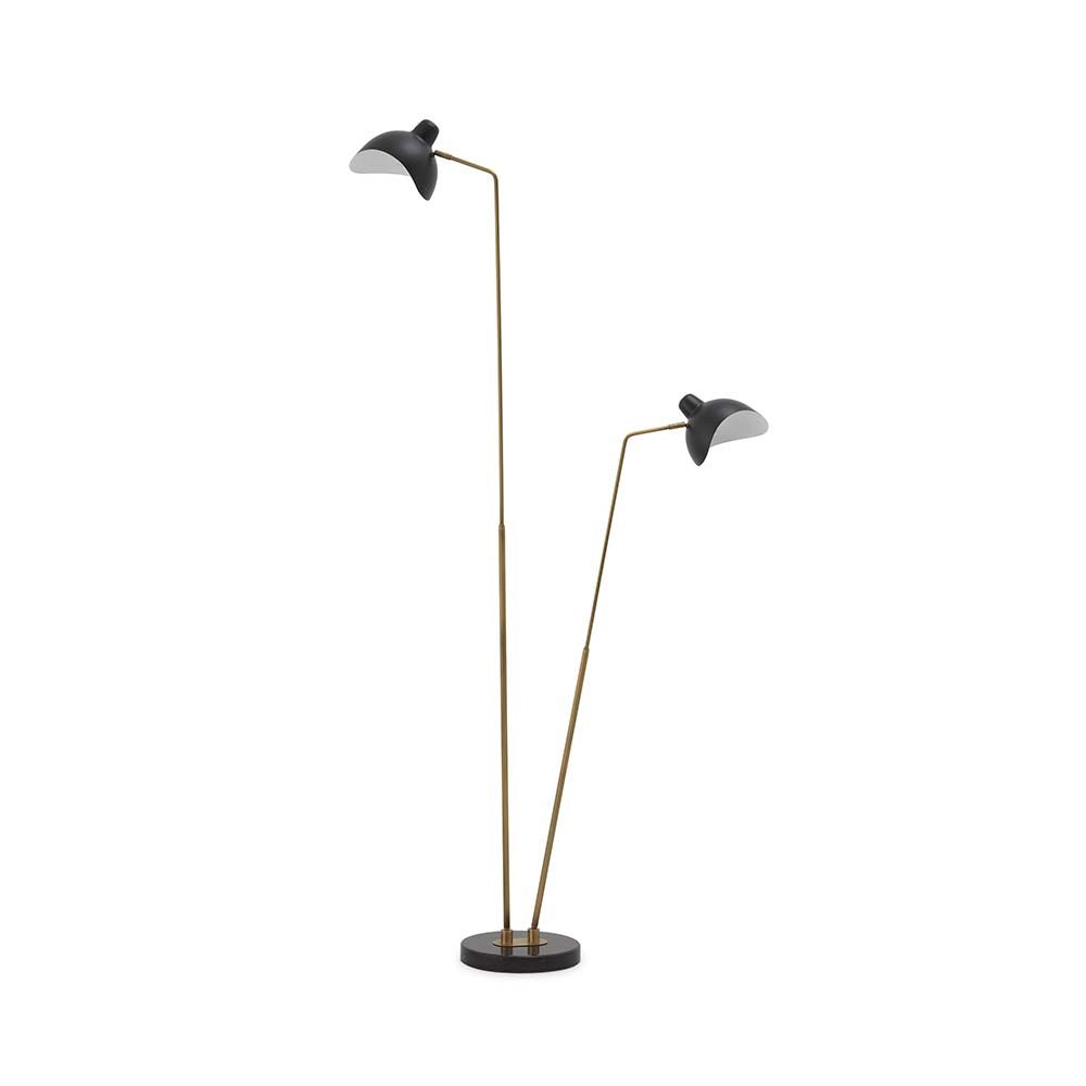 Flexible floor lamp in an antiqued brass finish.
