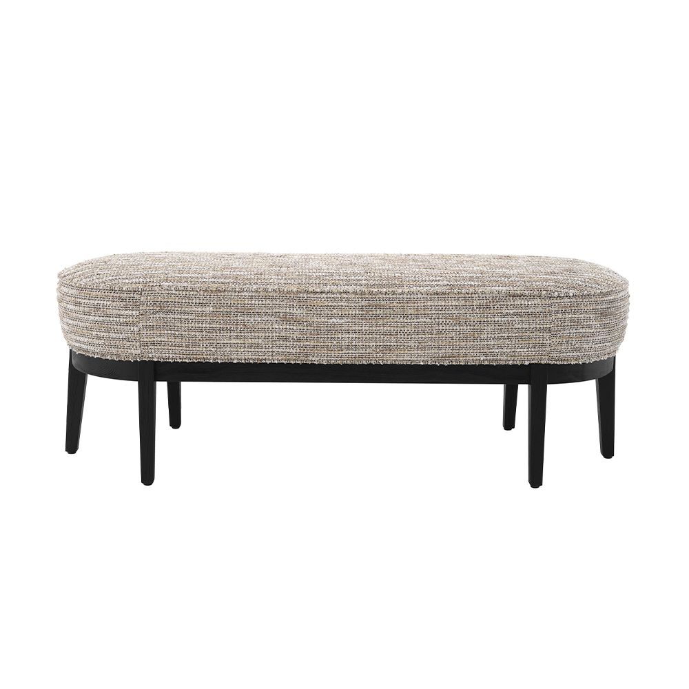 A luxurious bench by Eichholtz with a Mademoiselle beige upholstery and a black finished base