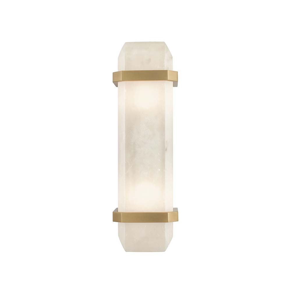A fabulous crystal shaped wall lamp crafted from alabaster and adorned with brass strips