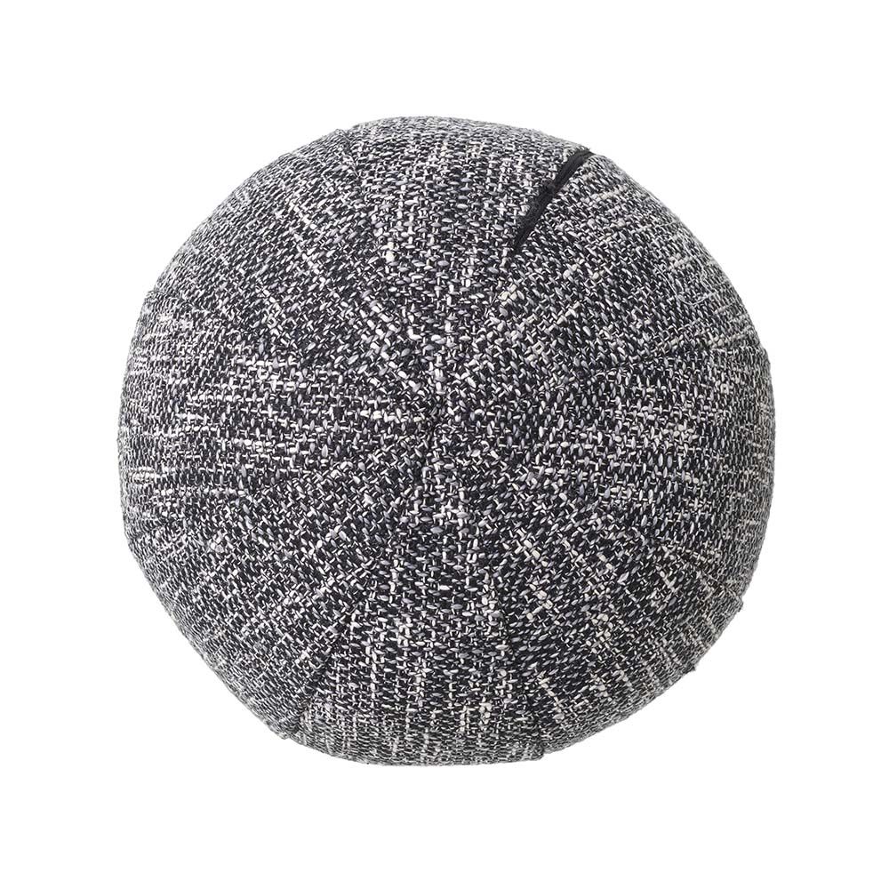 A small, decorative cushion in a gorgeous grey fabric.