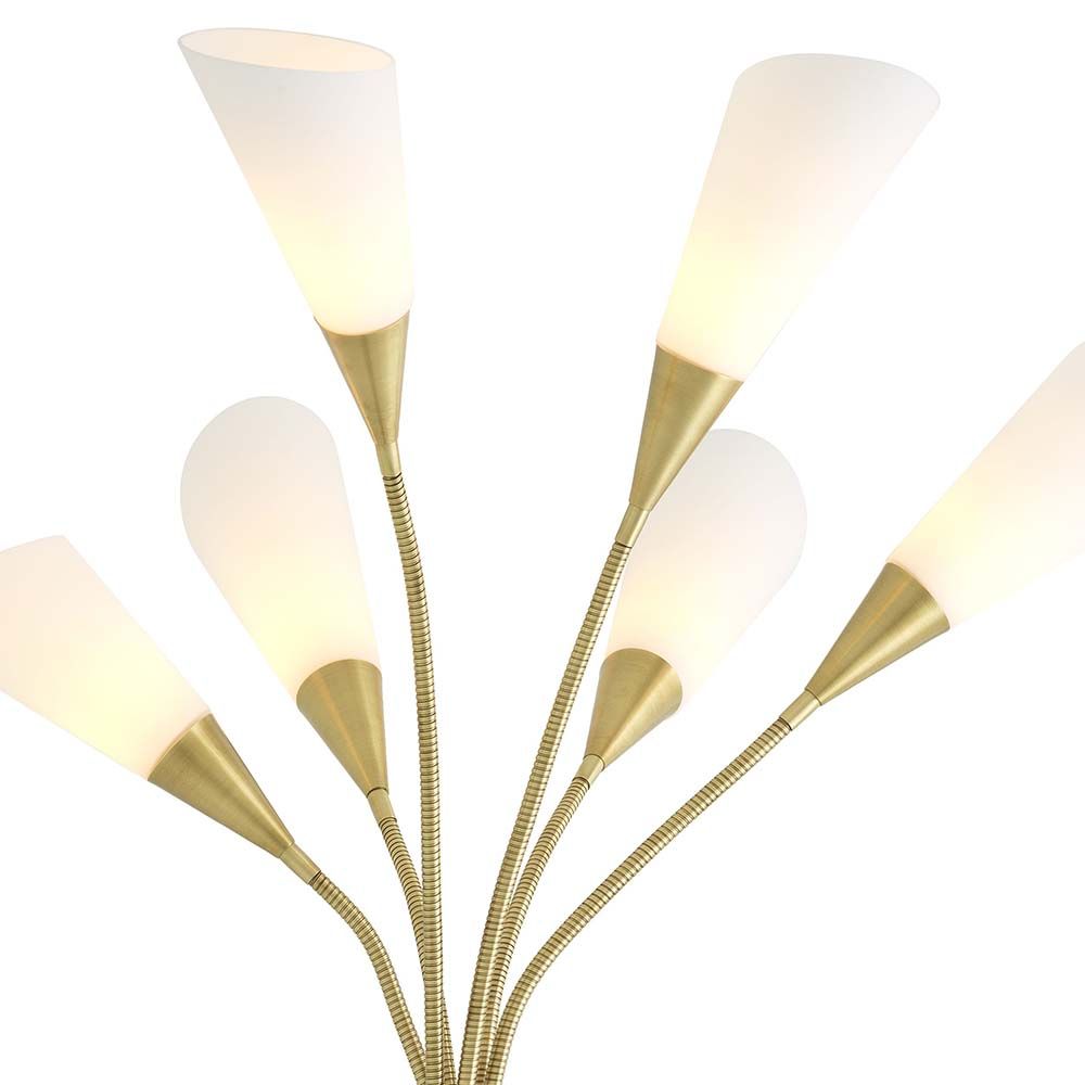 A fabulous six branched floor lamp in an antique brass and black marble