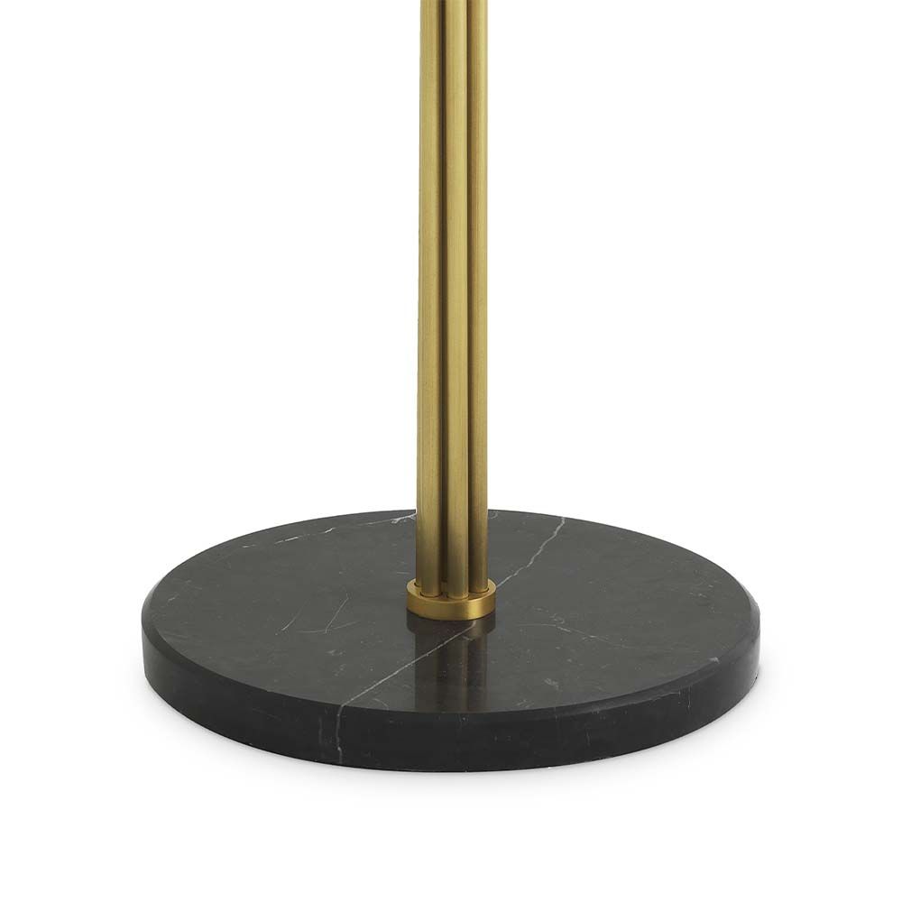 A fabulous six branched floor lamp in an antique brass and black marble