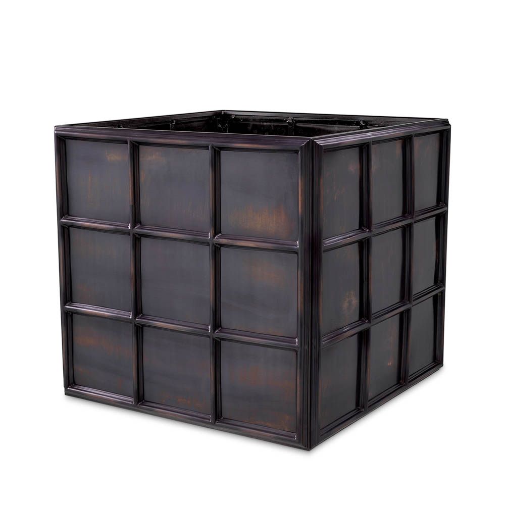 Bold bronze finish planter with minimal grid pattern