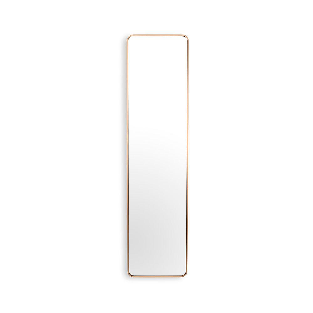 Rectangular mirror with glamourous rounded edges and a brass finish frame