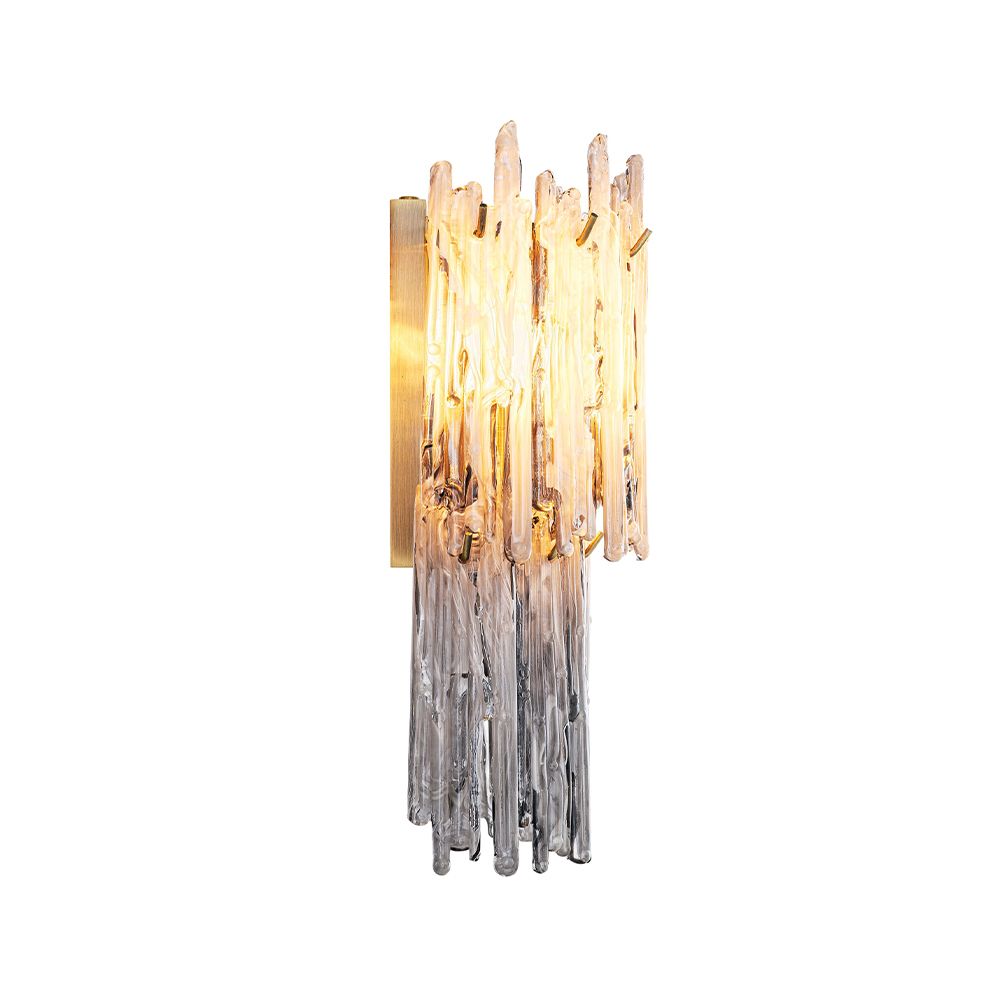 A spectacular wall lamp by Eichholtz featuring smoked glass icicles and a light brushed brass finish
