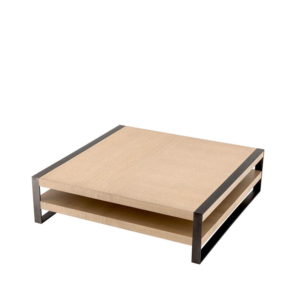 Natural layered coffee table with bronze metal feet wrap around