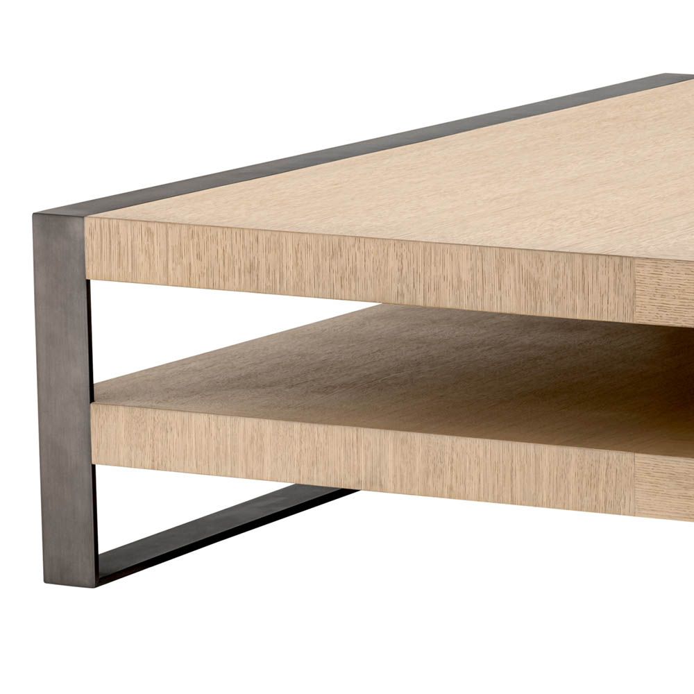 Natural layered coffee table with bronze metal feet wrap around