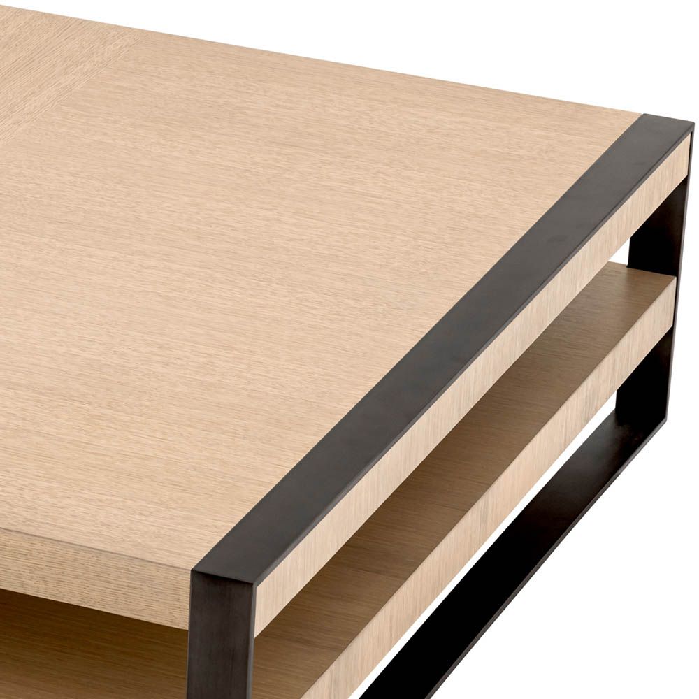 Natural layered coffee table with bronze metal feet wrap around