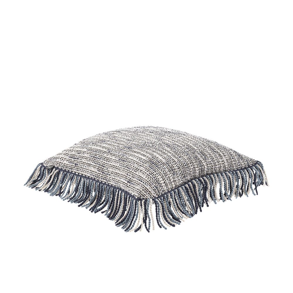 Gorgeous knit cushion with blue tones and fringe detail