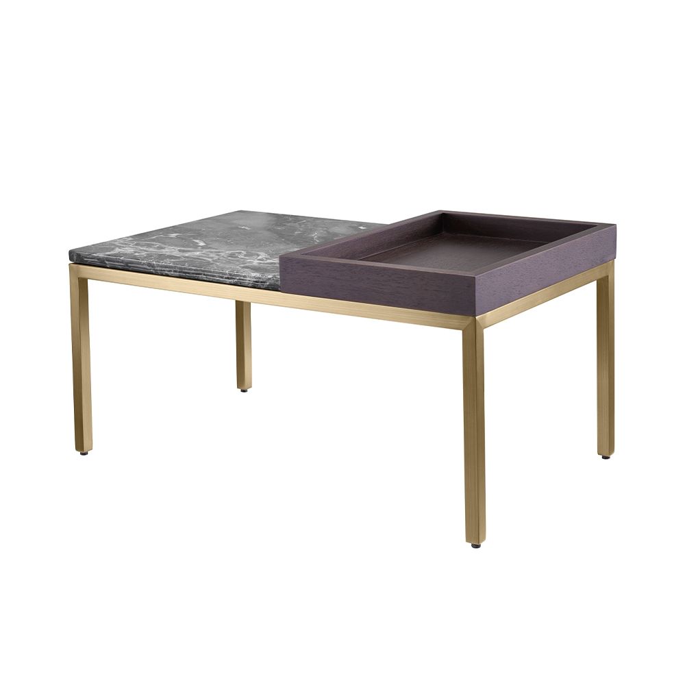 Sophisticated side table with eclectic mix of wood, brass and marble finishes