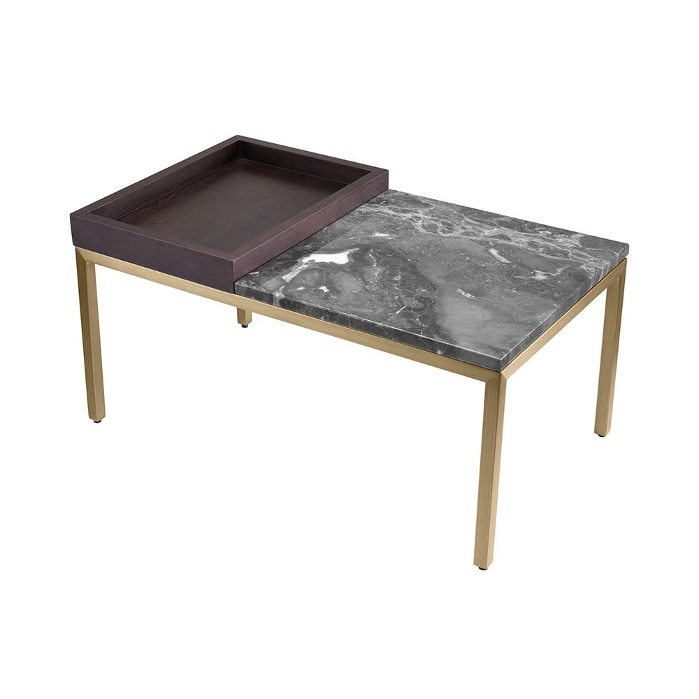 Sophisticated side table with eclectic mix of wood, brass and marble finishes
