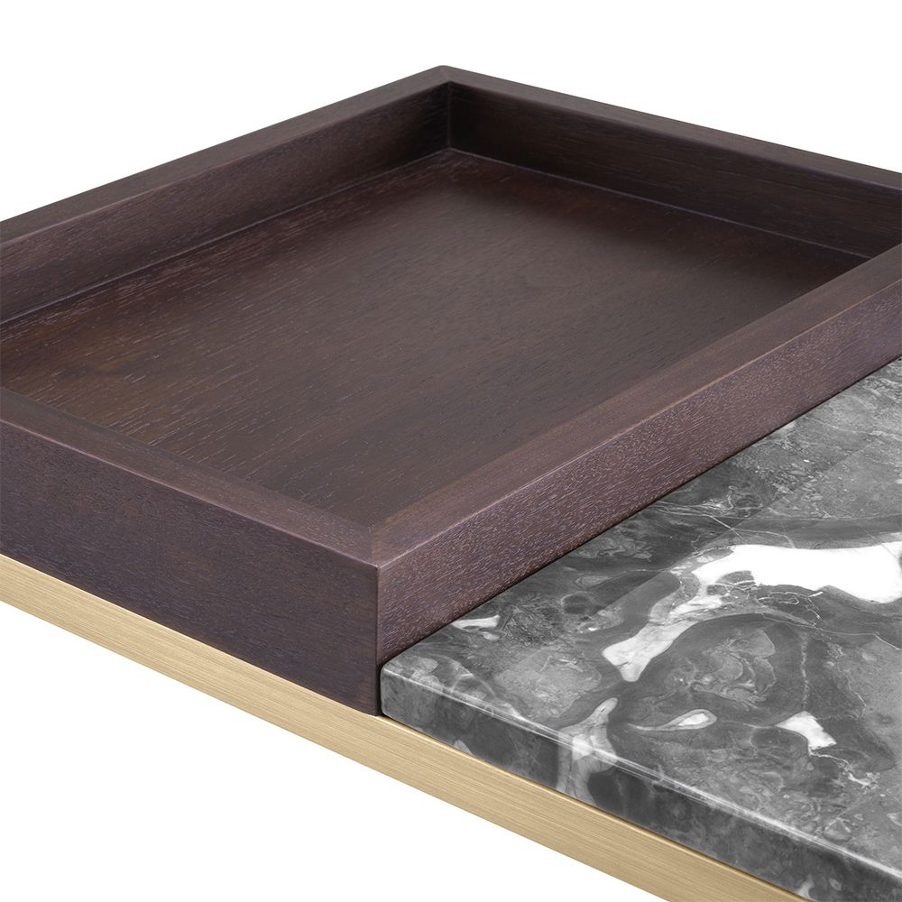 Sophisticated side table with eclectic mix of wood, brass and marble finishes
