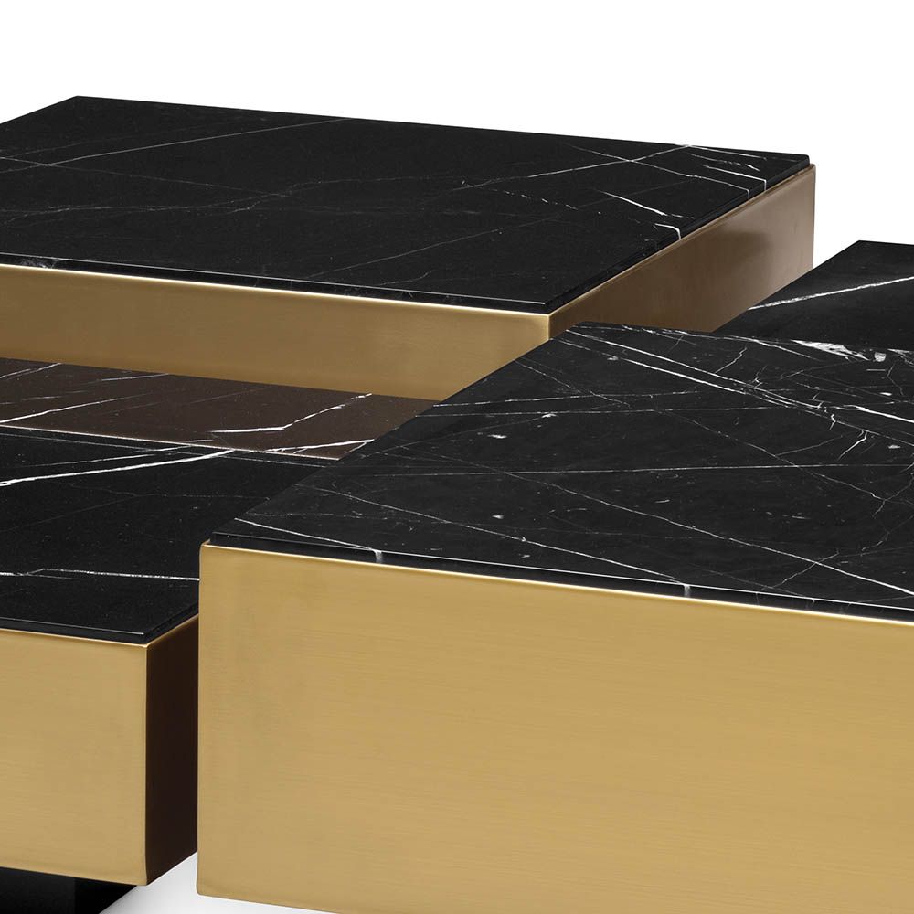 Brass edge dimensional coffee table with black marble top